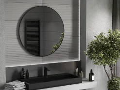SILLA Miroir mural rond, 90 cm, cadre noir