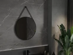 SILLA Miroir mural rond, 70 cm, cadre noir