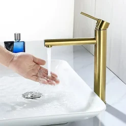 SILLA Mitigeur lavabo moderne bec haut en Laiton, économie d'eau, Doré