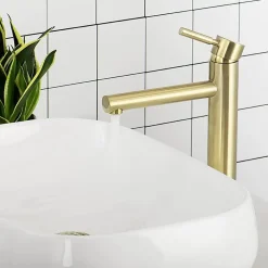 SILLA Mitigeur lavabo moderne bec haut en Laiton, économie d'eau, Doré