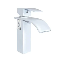 SILLA Mitigeur lavabo moderne en Laiton, cascade, Blanc