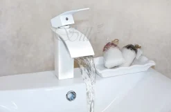 SILLA Mitigeur lavabo moderne en Laiton, cascade, Blanc