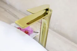 SILLA Mitigeur lavabo moderne bec haut en Laiton, économie d'eau, Doré