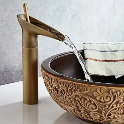 SILLA Mitigeur lavabo retro bec haut en Laiton, économie d'eau, Vintage doré