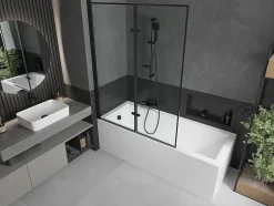 Silla Pare-baignoire pivotant, 120x150 cm, Noir
