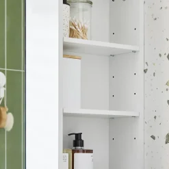 SoBuy Armoire Murale avec Miroir, 1 Porte 3 Compartiments, Étagères Réglables, Blanche