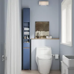 SoBuy Armoire Salle de Bain en MDF Bleue avec Tiroir et Étagères Réglables