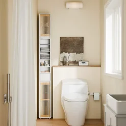 SoBuy Colonne d'Armoire pour Salle de Bain avec 6 Étagères Réglables, Blanche, 20x20x180 cm, BZR34-BW