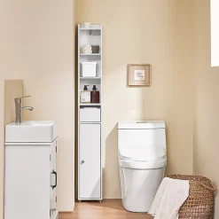 SoBuy Colonne de Salle de Bain avec Porte et Tiroir Résistant à l'Humidité Blanc