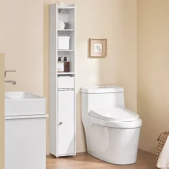 SoBuy Colonne de Salle de Bain avec Porte et Tiroir Résistant à l'Humidité Blanc