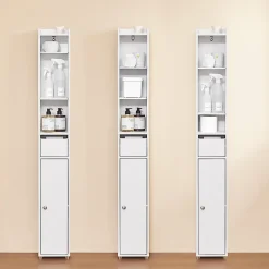SoBuy Colonne de Salle de Bain avec Porte et Tiroir Résistant à l'Humidité Blanc