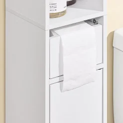 SoBuy Colonne de Salle de Bain avec Porte et Tiroir Résistant à l'Humidité Blanc