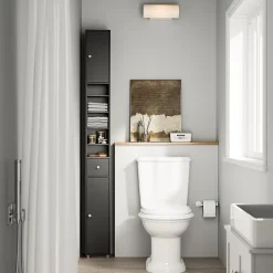 SoBuy Colonne de salle de bain étanche avec étagères et tiroirs réglables, MDF noir