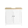 SoBuy Meuble Lavabo Salle de Bain 2 Portes 2 Étages Blanc en Bois Naturel