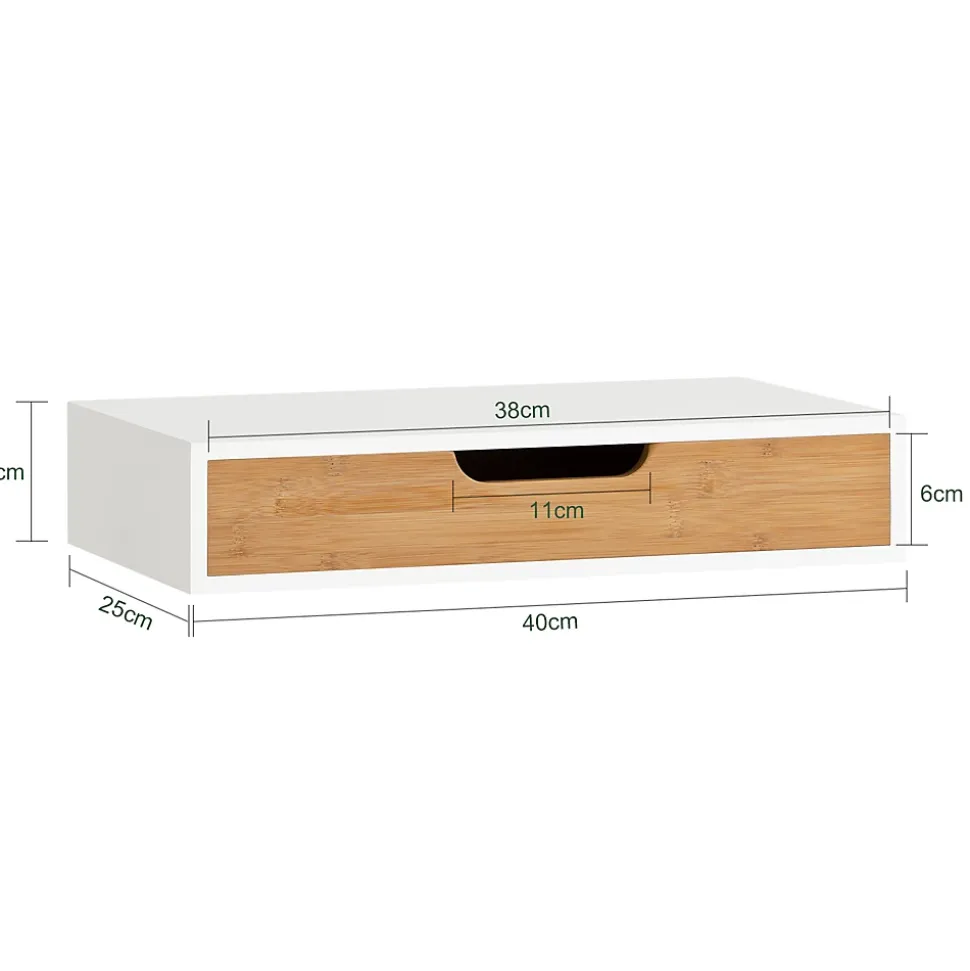 SoBuy Étagère Murale avec Tiroir - Étagère Flottante Moderne Blanche & Nature