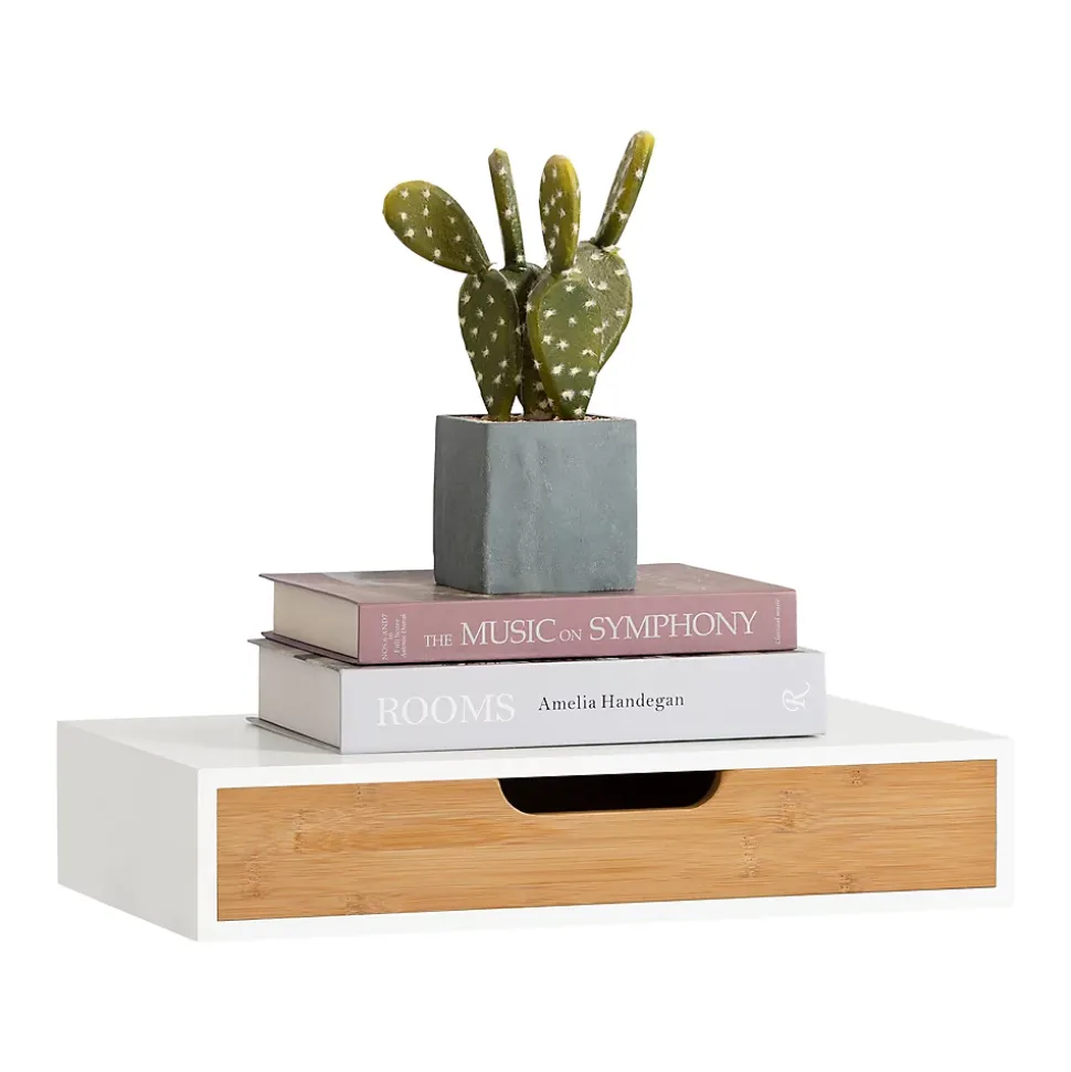 SoBuy Étagère Murale avec Tiroir - Étagère Flottante Moderne Blanche & Nature