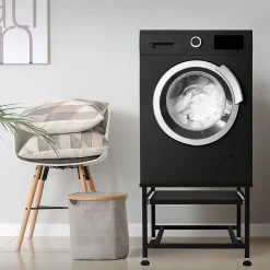 Socle de machine à laver avec étagère extensible base sèche-linge en acier noir