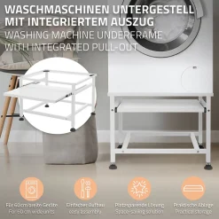Socle de machine à laver avec étagère extensible base sèche-linge en acier blanc
