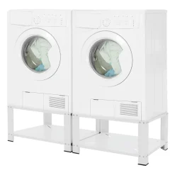 Socle machine à laver double avec étagère base sèche-linge blanc 150 kg/support