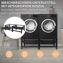 Socle machine à laver double avec étagère base sèche-linge noir 150 kg/support
