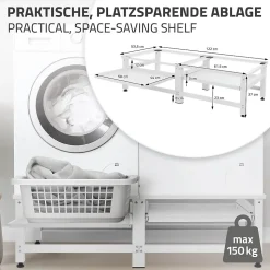 Socle machine à laver double avec étagère base sèche-linge blanc 150 kg/support