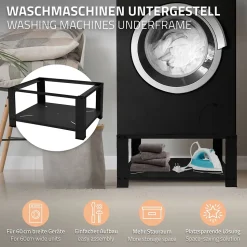 Socle pour machine à laver en acier noir accessoire avec étagère 63x54x32 cm