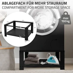 Socle pour machine à laver en acier noir accessoire avec étagère 63x54x32 cm