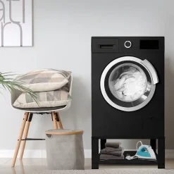 Socle pour machine à laver en acier noir accessoire avec étagère 63x54x32 cm