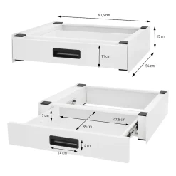 Socle pour machine à laver en acier blanc accessoire avec tiroir 60,5x54x15 cm