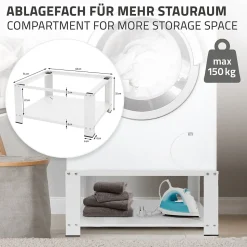 Socle pour machine à laver en acier blanc accessoire avec étagère 63x54x32 cm