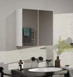 SOFYA - Armoire de toilette murale 2 portes - Meuble Salle de bain avec miroir - 60x22x60 cm - Rangement