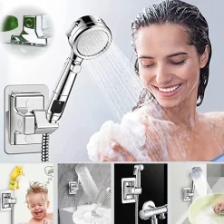Support de douche étanche à angle réglable, sans perçage (argent)