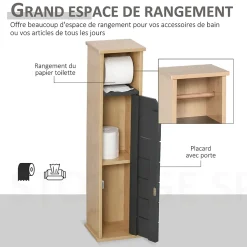 Support papier toilette - porte-papier toilette - armoire pour papier toilette - 2 niveaux + sortie papier MDF gris bambou
