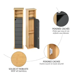 Support papier toilette - porte-papier toilette - armoire pour papier toilette - 2 niveaux + sortie papier MDF gris bambou