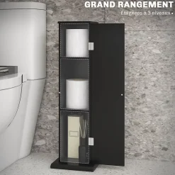 Support papier toilette - porte-papier toilette - armoire pour papier toilette - 3 niveaux + sortie papier MDF noir