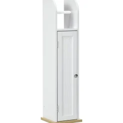 Support papier toilette - armoire pour papier toilette - porte, 2 étagères, sortie papier blanc bois clair