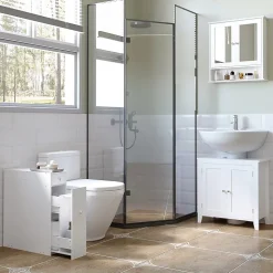 Support papier toilette - porte-papier toilette - armoire pour papier toilette - 2 tiroirs, coffre - MDF blanc