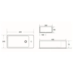 Swiss Aqua Technologies Brevis Lave-mains suspendu avec trou pour robinetterie à gauche, 40,5x20,5x10,5cm (SATBRE4020SL)