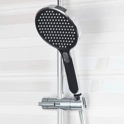 Swiss Aqua Technologies Colonne de douche avec douchette 3 jets, Mitigeur thermostatique, Barre réglable en hauteur, Noir/Chrome