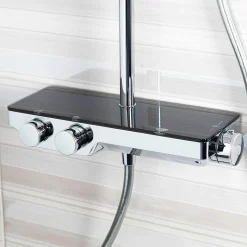 Swiss Aqua Technologies Colonne de douche avec douchette 3 jets, Mitigeur thermostatique, Barre réglable en hauteur, Noir/Chrome
