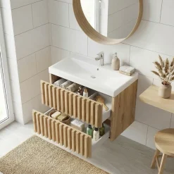 Swiss Aqua Technologies Meuble de salle de bain avec lavabo SAT Delano 80x46 cm chêne mat (DELANO80ZDUM)