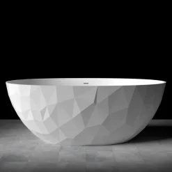 Swiss Aqua Technologies Meda Baignoire ilot autoportante 167x82,3 cm en marbre coulé 309L, sans pieds, blanc (SATME1670):