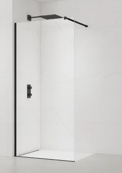 Swiss Aqua Technologies Walk-in 100x200cm paroi Crystal Glass 8mm anticalcaire+bras et profilés noir mat (SATBWI100PRC)