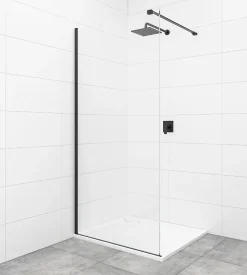Swiss Aqua Technologies Walk-in 100x200cm paroi Crystal Glass 8mm anticalcaire+bras et profilés noir mat (SATBWI100PRC)