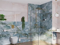 Swiss Aqua Technologies Walk-in 80x200cm Paroi en verre Crystal Glass 8 mm anticalcaire, avec bras et profilés or (SATBWI80PRZ)