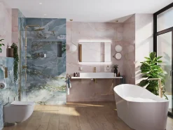 Swiss Aqua Technologies Walk-in 80x200cm Paroi en verre Crystal Glass 8 mm anticalcaire, avec bras et profilés or (SATBWI80PRZ)