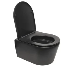 Swiss Aqua Technologies WC suspendu sans bride et fixations invisibles + abattant frein de chute, Noir mat (SATBRE010RREXPBKM)