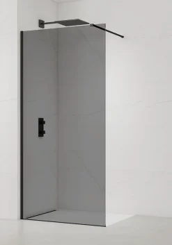 Swiss Aqua Technologies Walk-in 100x200cm Paroi en verre fumé 8 mm anticalcaire, avec bras et profilés noir mat (SATBWI100KSPRC)