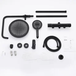 Système de Douche avec Filtre et Thermostat Noir avec Douchette à Main à 3 Types de Jets et Douche de Tête de 25 cm