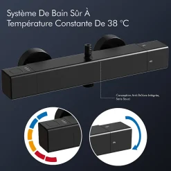 Système de Douche avec Thermostat et Tablette de Douche Noir - Ensemble Complet de Robinetterie de Douche
